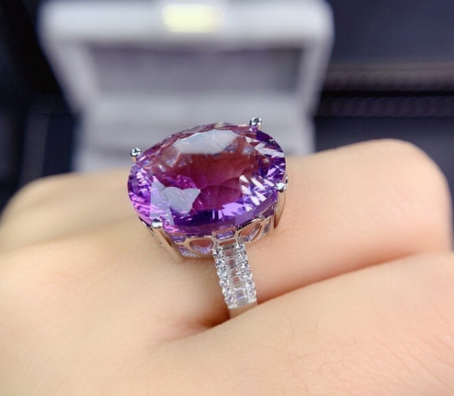 Purple Zircon Statement Ring - Simulated Amethyst Cocktail Ring