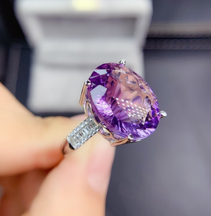 Purple Zircon Statement Ring - Simulated Amethyst Cocktail Ring