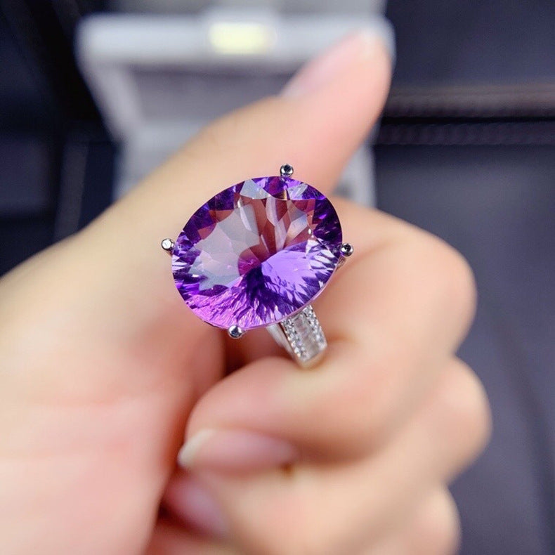 Purple Zircon Statement Ring - Simulated Amethyst Cocktail Ring