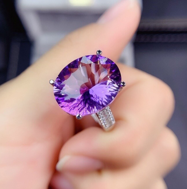 Purple Zircon Statement Ring - Simulated Amethyst Cocktail Ring