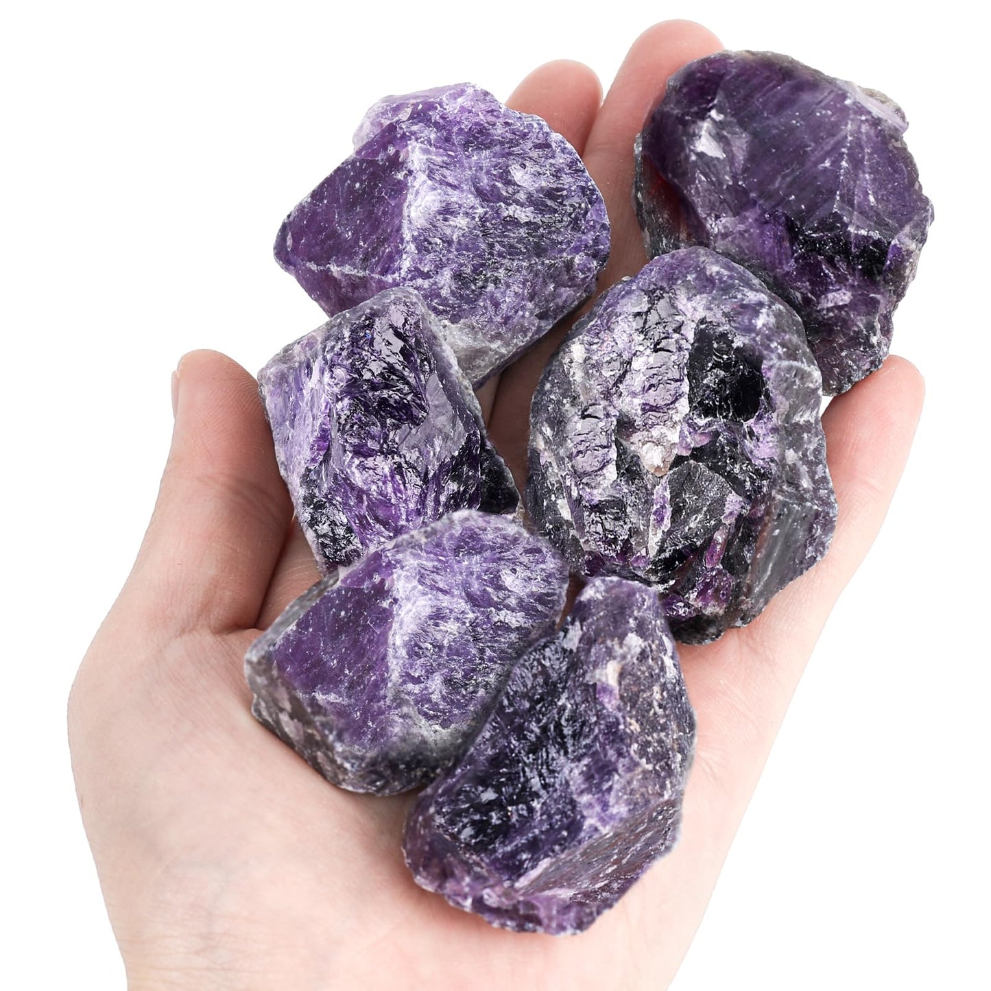 Raw Amethyst Crystal Set - 6 Large Natural Rough Stones With Jar - Healing Chakra Gemstone Gift