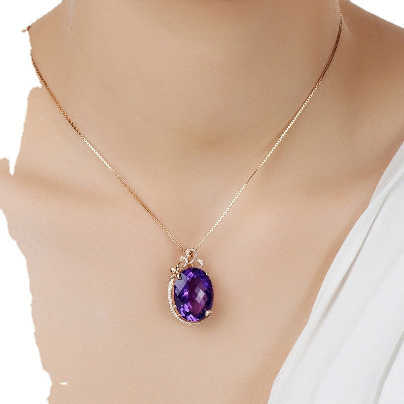 Amethyst Pendant Necklace - Purple Gemstone Rose Gold - Elegant Crystal Gift for Her