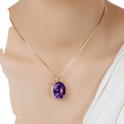 Amethyst Pendant Necklace - Purple Gemstone Rose Gold - Elegant Crystal Gift for Her